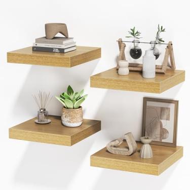 Imagem de FLYJOE Prateleiras quadradas flutuantes para parede, 25,4 cm L x 25,4 cm P x 3 cm A, pequenas prateleiras de madeira montadas na parede com suportes invisíveis para sala de estar, quarto, banheiro