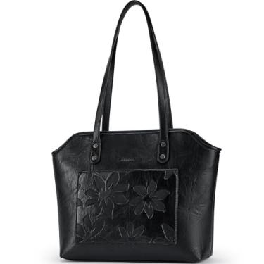 Imagem de Blucoay Bolsa de palha para mulheres, bolsas femininas com bolsos com zíper, bolsas de ombro de praia de verão para uso diário, viagens, trabalho, B6 - Preto