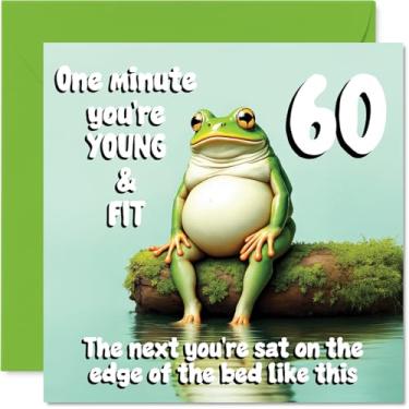 Imagem de Stuff4 Cartões de aniversário de 60 anos para homens e mulheres - Sapo jovem e em forma - Cartão de feliz aniversário para homem de 60 anos mulher vizinho avó amigo irmão, cartões comemorativos de