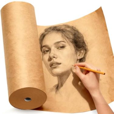 Imagem de PerkHomy Rolo de papel artesanal 38,1 cm x 9,144 cm (300') papel kraft para crianças arte em movimento cobertura de piso embalagem pintura desenho cavalete pôster papel gráfico (marrom, 38 cm L x 9,1