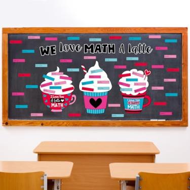 Imagem de Mooliwe Conjunto de 62 peças de decoração de quadro de avisos dos namorados I Love You a Latte Math xícara de café recortes de coração banner de cálculo matemático para porta lousa parede suprimentos