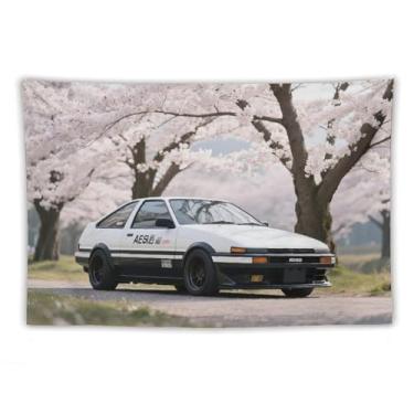 Imagem de HouLaiZhe JDM Tapeçaria de carro árvore de cerejeira retrô Ae86 decoração de parede tapeçaria estética piquenique decoração de parede arte de parede para dormitório sala de estar 101,6 cm x 152,4 cm