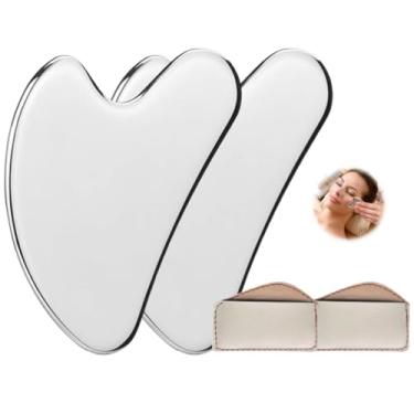 Imagem de 2 peças de aço inoxidável Gua Sha ferramentas faciais guasha para rosto metal gua sha massagem cutânea guasha ferramenta de beleza para olhos corporais massageador cuidados com a pele presentes de dia