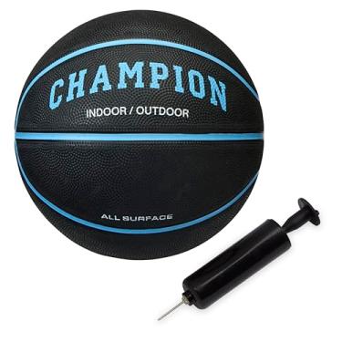 Imagem de Champion Basquete Downtown (75 cm, preto/azul Bonnie) - Capa de borracha durável com canais profundos para melhor controle, bexiga butílica anti-explosão, inclui bomba de bola, para jogos internos