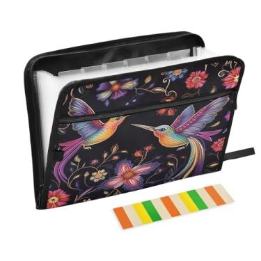 Imagem de Wassud Exquisite Birds Organizador de arquivos sanfonado com 13 bolsos, pastas expansíveis com abas e adesivos, organizador de pastas de documentos de recibo de papel tamanho carta A4 para viagens de