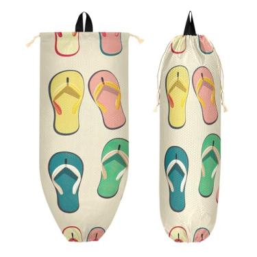 Imagem de xigua Suporte de parede colorido padrão de chinelos de plástico com cordão 1 pacote, organizador de sacolas de supermercado reutilizável para bolsas, meias, roupas íntimas e gravatas