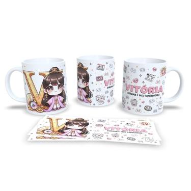 Imagem de Caneca Personalizada Amanda, Design Dorama, Anime Kawaii, Cerâmica Branca, com Ilustração de Personagem (V)