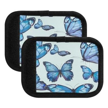 Imagem de Qilmy Pacote com 2 identificadores de bagagem de borboleta azul e alça confortável para carrinho de bebê, mala de viagem, acessórios de viagem 185