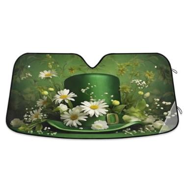 Imagem de Wassud Para-brisa para-sol acessórios de carro dobrável para janela frontal de carro blocos raios UV chapéu verde e flores brancas refletivo guarda-sol 80 x 144 cm