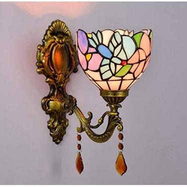 Imagem de Luminária de parede estilo Tiffany, com cúpula de vitral vintage de 15 cm, arandela de parede interna para quarto, sala de estar e corredor, soquete E27, modelo Beija-flor.