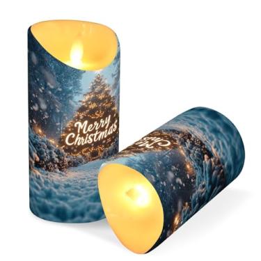Imagem de Blueangle Pacote com 2 velas de flocos de neve para árvore de Natal sem chamas com controle remoto e temporizador, velas LED cintilantes (7,6 cm x 15 cm) para decoração de casa, casamento, acampamento