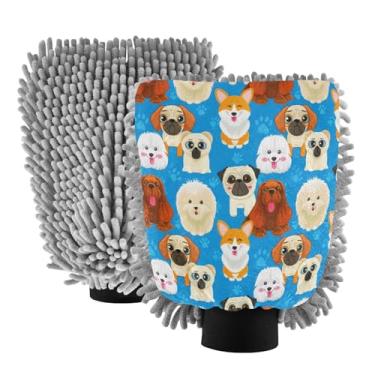 Imagem de STAYTOP Luvas fofas para lavagem de carro para cães com desenho animado, 2 peças, luvas de microfibra de chenille, sem arranhões, panos de esponja de lavagem ultra absorventes para carros, limpeza