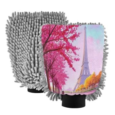 Imagem de STAYTOP Luvas de lavagem de carro da Torre Eiffel de Paris, 2 peças, luvas de microfibra de chenille, sem arranhões, panos de esponja de lavagem ultra absorventes para carros, limpeza doméstica - G