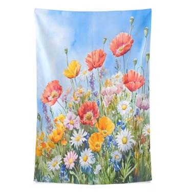 Imagem de STAYTOP Tapeçaria primavera lindas flores silvestres tapeçarias para decoração de casa decoração de dormitório sala de estar quarto tapete de parede (60 × 51 polegadas)