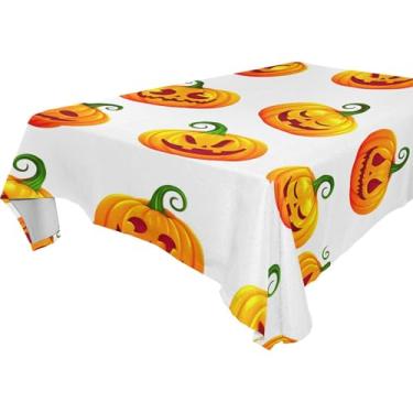 Imagem de Burbuja Toalha de mesa Jack O Lantern Pumpkins, toalha de mesa retangular, anti-rugas, grossa para decoração de jantar, cozinha, festa, 152 x 228 cm