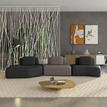 Imagem de Sofá Ilha Sala de Estar Dakota 3 Módulos 484cm Encostos Almofadas Soltas Veludo Preto/Castor G33 - Gran Belo