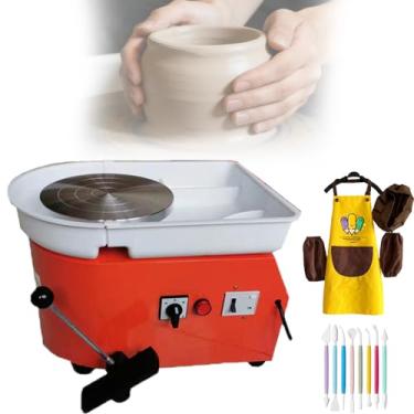 Imagem de Torno EléTrico Para CerâMica,MáQuina De Modelagem De CerâMica Com Controles Manuais E De Pedal,Equipada Com Avental De ProteçãO E Ferramentas De Escultura Para Aulas E Uso DoméStico