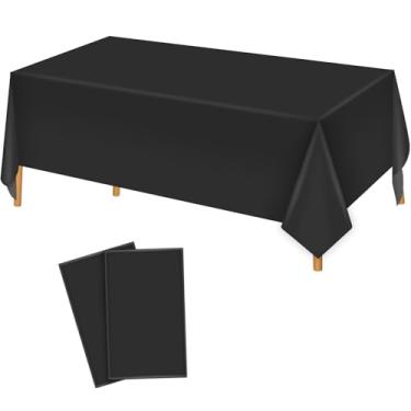 Imagem de Lemicin Pacote com 2 toalhas de mesa de plástico preto, 137 x 272 cm, toalha de mesa descartável, toalha de mesa retangular, para festas internas ou externas, noivado, casamento, chá de panela