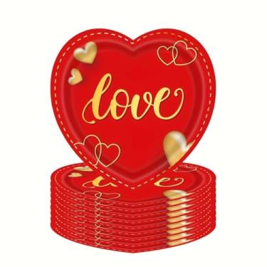 Imagem de RUSTAMM 24 peças de pratos de papel de coração, pratos descartáveis de dia dos namorados, utensílios de mesa decorativos de coração vermelho para casamento, aniversário, festa de aniversário
