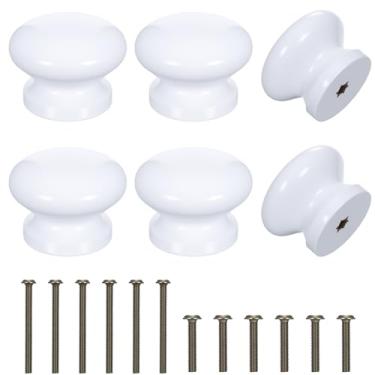 Imagem de Styquenzer 6 maçanetas de porta de armário branco maçanetas modernas redondas de madeira puxadores de armário para portas duplas para móveis armário cômoda gaveta