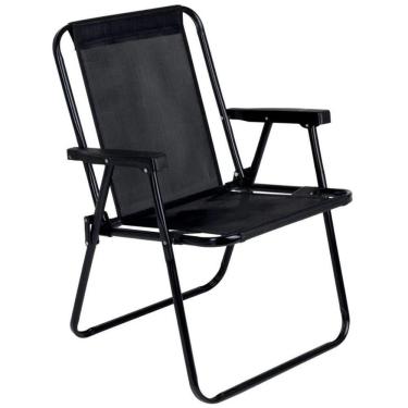 Imagem de Cadeira de Praia Alta 38cm 100kg Aço Dobrável Preta MOR