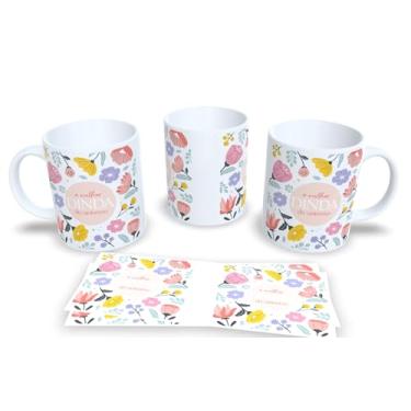 Imagem de Caneca de Cerâmica Personalizada Dinda eu amo você, Design Floral com Coração, Branca (10)