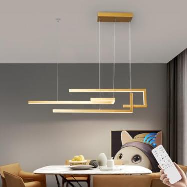 Imagem de Luminária pendente moderna de LED, estilo simples, com intensidade regulável, em alumínio, altura ajustável, estilo lustre linear para sala de jantar, iluminação interna, decoração para cozi