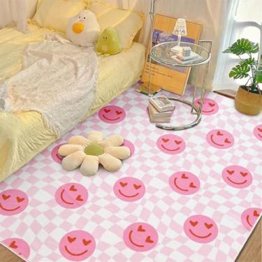 Imagem de Tapetes xadrez rosa fofos laváveis para decoração estética de quarto de meninas, ultrafino, descolado, estético, retrô, triplo, 10 x 15 cm, para sala de estar, berçário, tapete moderno e moderno para