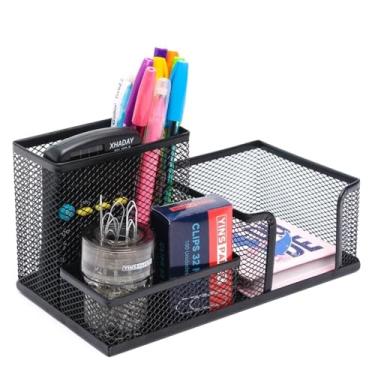 Imagem de Organizador de Mesa Porta Caneta Multiuso 3 Divisórias - Para Lápis Nicho Escritório Home Office, Prático Aço Inox Compacto