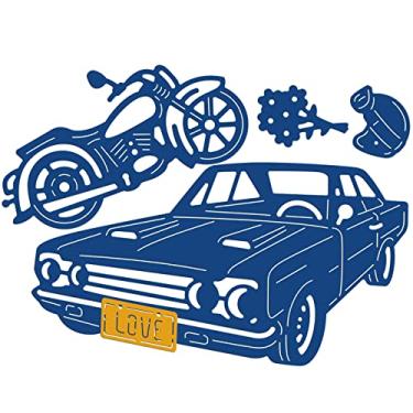 Imagem de 1 estêncil de matriz de corte de aço carbono, matriz de corte de padrão de carro de cor platina fosca para álbum de fotos faça você mesmo, cartão de papel decorativo em relevo, 9 x 10,5 x 0,1 cm