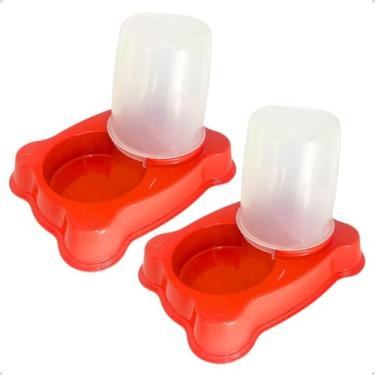 Imagem de Kit Comedouro e Bebedouro Automático Duplo para Cães e Gatos 1,35kg Ração 1,5L Água Dispenser Pet(2 Vermelho)