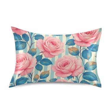 Imagem de Fronhas vintage rosa brancas de cetim azul para resfriamento de cabelo padrão Queen King fronhas fronhas cama animal cuidados com o cabelo tamanho padrão 66.0 cm x 50.8 cm