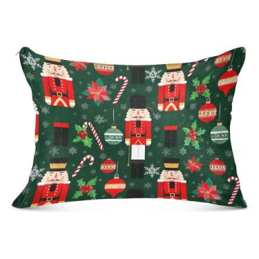 Imagem de Capa de travesseiro de flanela verde quebra-nozes de Natal com zíper estampa fofa para travesseiro padrão Queen King Fronha Slip Home Living Bedding, tamanho padrão, 51 x 66 cm