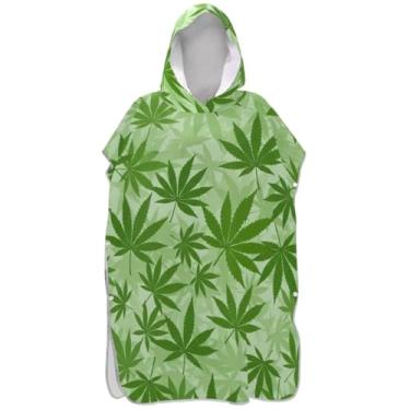 Imagem de Joisal Roupão de mudança de poncho de surfe para adultos toalha de banho com capuz bonito poncho masculino vestível com capuz folhas verdes