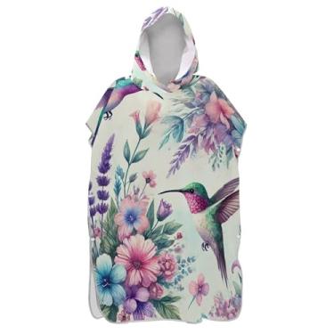 Imagem de TSENQUE Aquarela beija-flores roupão de mudança pastel para adultos, poncho de surfe, plus size, ponchos adultos para mulheres, estampa de toalha de praia com capuz