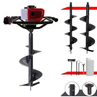 Imagem de Trado Motorizado À Gasolina 2T Anmax GD520B 52cc 2,2HP 7.000rpm Perfurador de Solo Completo Com 3 Brocas 80x20cm, 80x25cm e 80x30cm