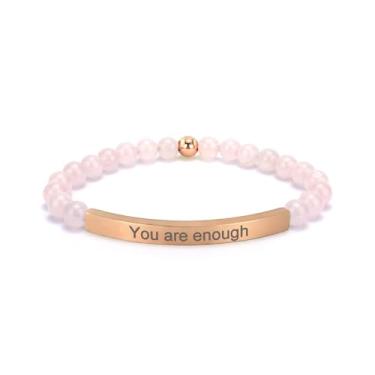 Imagem de cusurlove Pulseira feminina inspiradora de quartzo rosa, banhado a ouro 18K, joia de fé, bíblia religiosa cristã, presente para encorajamento, amor e força, Medium, Cristal, Sem Pedra Preciosa
