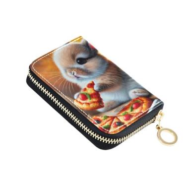 Imagem de Carteira feminina pequena, porta-cartões de crédito, bloqueio RFID, couro, zíper, porta-cartões e dinheiro, coelhinho fofo engraçado