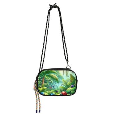 Imagem de TSENQUE Linda bolsa feminina verde selva de desenho animado pequena bolsas transversais bolsas de ombro de viagem carteira de telefone de verão bolsas de telefone