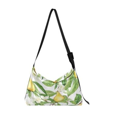 Imagem de Bolsa tiracolo de couro com redemoinhos dourados e azul-petróleo, bolsa tiracolo masculina de couro, bolsa Hobo, Aquarela pera - 1, One Size