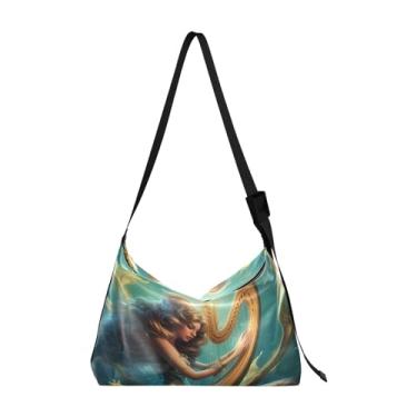 Imagem de Bolsa transversal de couro grande Boho Carpete, bolsa de ombro transversal, bolsa de couro transversal para mulheres, Sereia vestida com luz cintilante-2, One Size