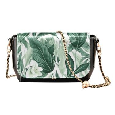 Imagem de GAIGEO Bolsa de ombro feminina de design abstrato, bolsas tiracolo de couro femininas, bolsas transversais de couro para mulheres, Plantas verdes-1, One Size