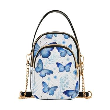 Imagem de Bolsa tiracolo feminina feita à mão com arte natalina, bolsa tiracolo moderna, bolsa tiracolo pequena para mulheres, Borboletas azuis - 1, One Size