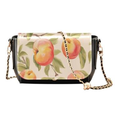 Imagem de GAIGEO Bolsa tiracolo Watercolorn Peaches Flapover, bolsas de ombro femininas tamanho médio, Pêssegos e videiras amarelas - 1, One Size