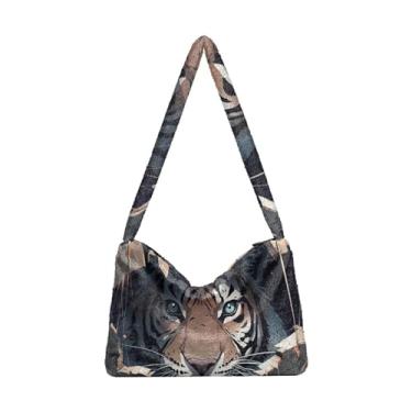 Imagem de Bolsas de ombro femininas retrô com textura de madeira velha coral vida marinha, bolsas de pelúcia macia, bolsas de livro para mulheres, Tig Broken Wall, One Size