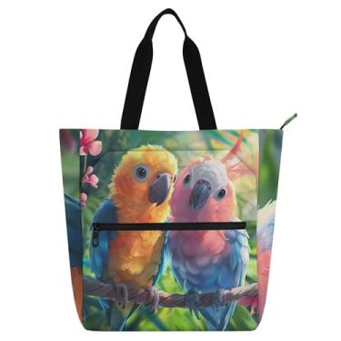 Imagem de GAIGEO Sacola de papagaios de desenho fofo feminina bolsa de trabalho de lona bolsa de mão feminina escolar feminina infantil com compartimentos