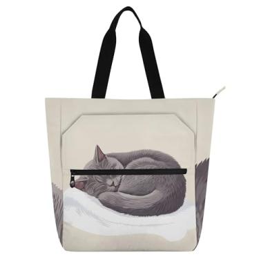 Imagem de Bolsa feminina cinza para trabalho de lona e praia com zíper, bolsas infantis fofas, presente para amantes de livros