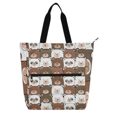 Imagem de GAIGEO Linda bolsa de trabalho feminina com ursos de desenho animado, marrom, branca, lona, praia, escola, bolsa de mão para uso diário com compartimentos