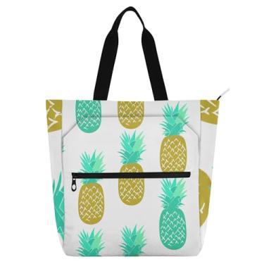 Imagem de GAIGEO Bolsa de verão tropical azul-petróleo abacaxi para mulheres, livros, escola, trabalho, zíper bolsa de lona para viagem