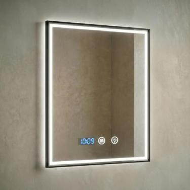 Imagem de Espelho Banheiro Led Moldura 40X60CM Luz Relógio Temperatura